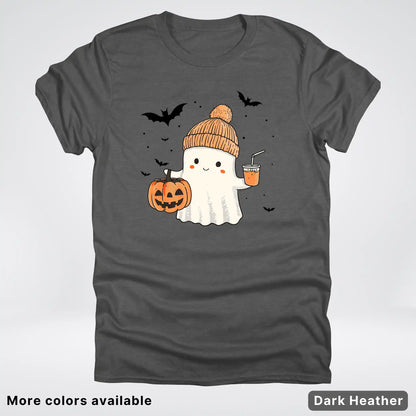 Cute Fall Ghost with Pumpkin And Bats T-Shirt