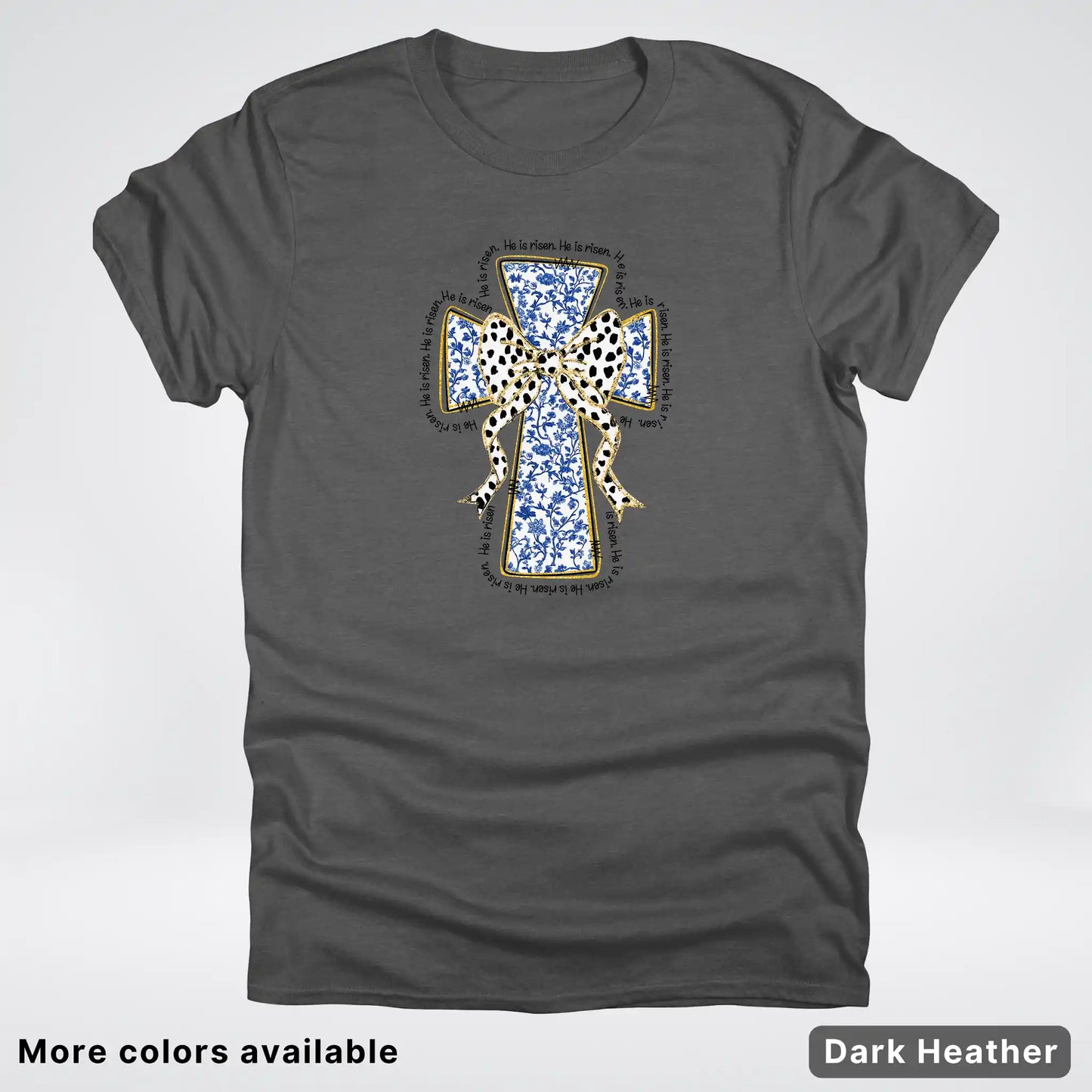 He Is Risen Cross – Blue Toile Easter Faith Graphic - T-Shirt