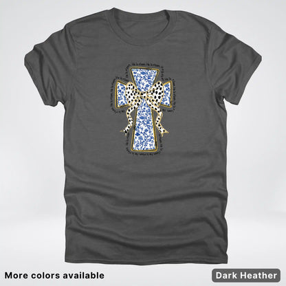 He Is Risen Cross – Blue Toile Easter Faith Graphic - T-Shirt