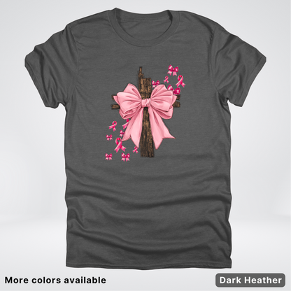 Pink Out Coquette Wooden Cross - T-Shirt