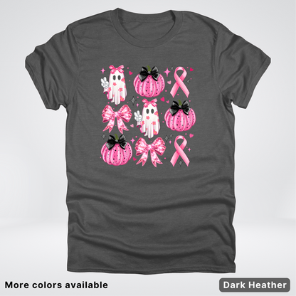 Ghost & Pink Out Pumpkins Coquette Cute Ghost Disco Bow - T-Shirt