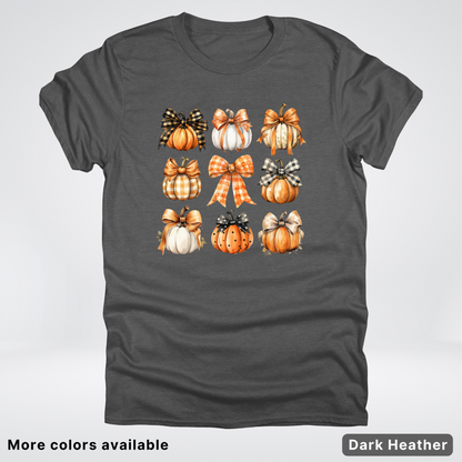 Flannel Bows & Pumpkin Coquette Fall Autumn - T-Shirt