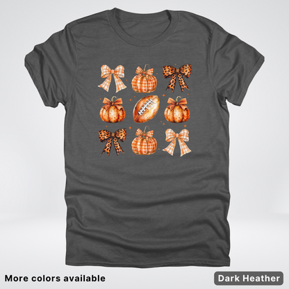 Football Coquette Ribbon Bow Plaid Pumpkin Fall - T-Shirt