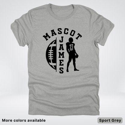 Custom Mascot, Number, & Name - Black - Football Design 31 T-Shirt