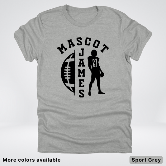 Custom Mascot, Number, & Name - Black - Football Design 31 T-Shirt