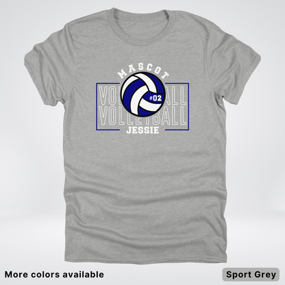 Custom Mascot, Number, & Name – Navy - Volleyball Design 13 T-Shirt