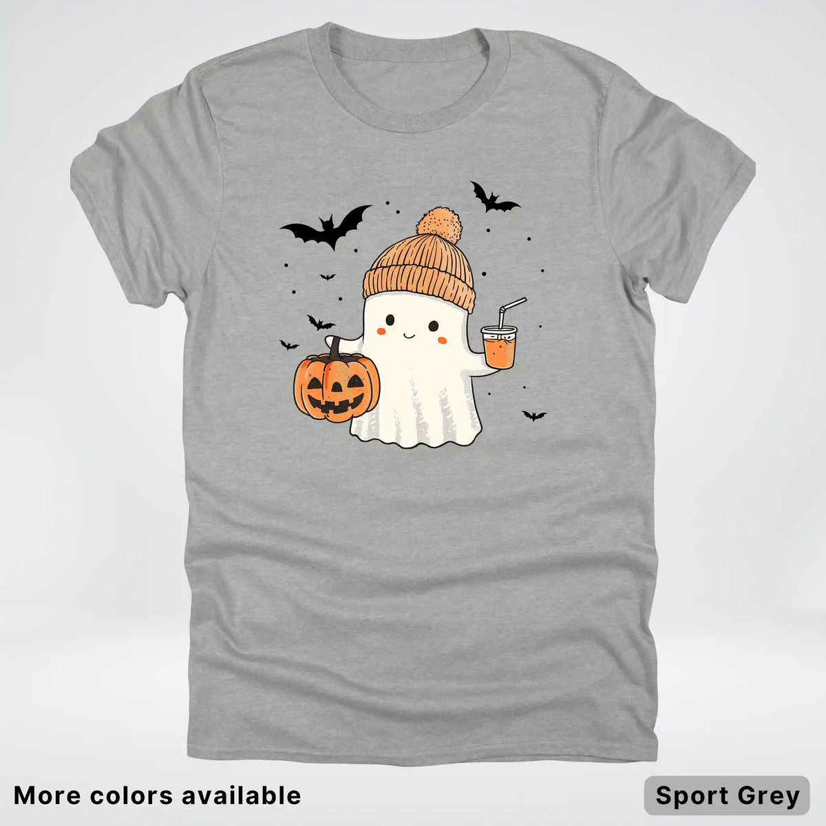 Cute Fall Ghost with Pumpkin And Bats T-Shirt