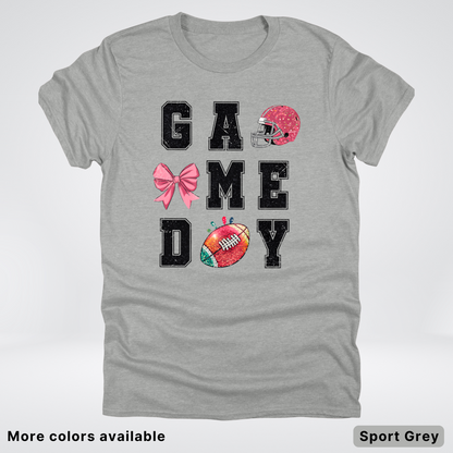 Game Day Pink Helmet Football & Bow - T-Shirt