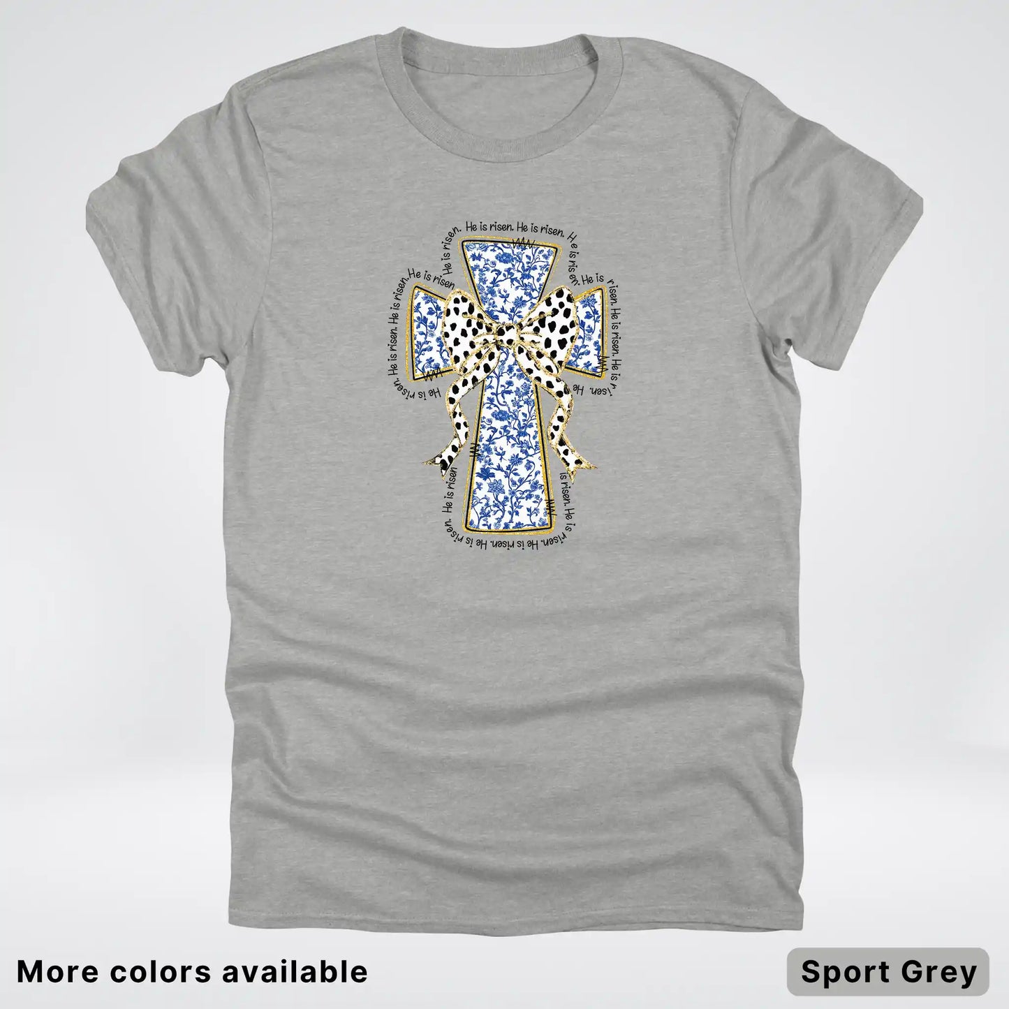 He Is Risen Cross – Blue Toile Easter Faith Graphic - T-Shirt