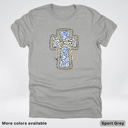 He Is Risen Cross – Blue Toile Easter Faith Graphic - T-Shirt