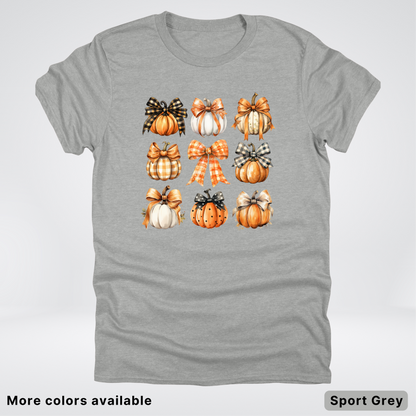 Flannel Bows & Pumpkin Coquette Fall Autumn - T-Shirt