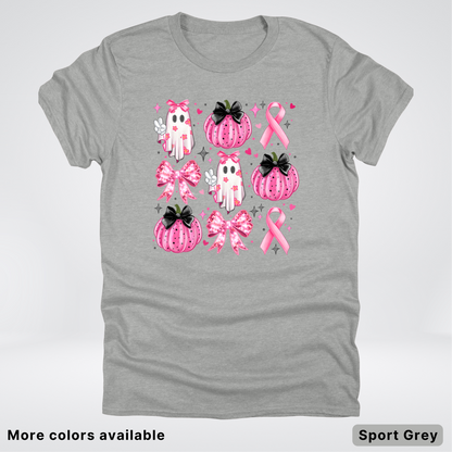 Ghost & Pink Out Pumpkins Coquette Cute Ghost Disco Bow - T-Shirt