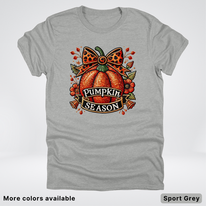 Pumpkin Season Leopard Print Bow Fall Autumn  - T-Shirts