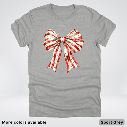 Peppermint Stripe Christmas Bow - T-Shirt