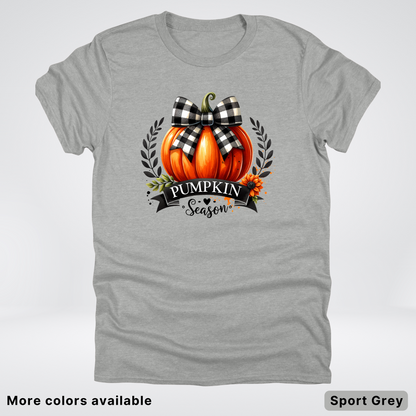 Pumpkin Season Black Plaid Bow - T-Shirt