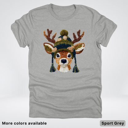 Cozy Winter Reindeer Hook Yard Faux Texture - T-Shirt