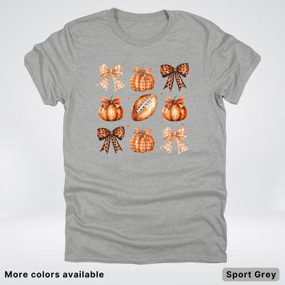 Football Coquette Ribbon Bow Plaid Pumpkin Fall - T-Shirt