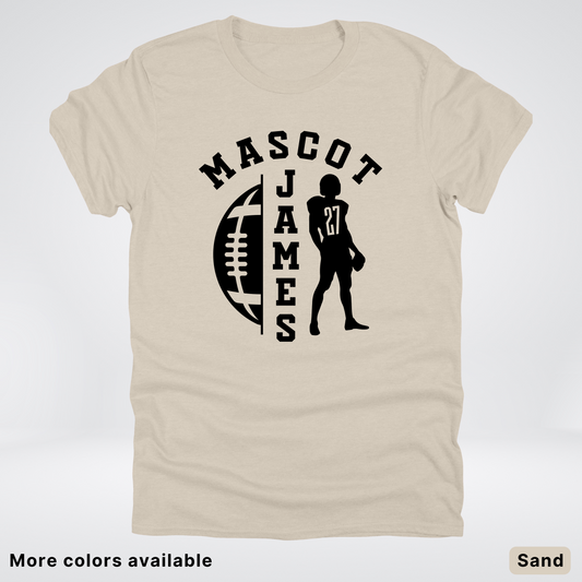Custom Mascot, Number, & Name - Black - Football Design 31 T-Shirt