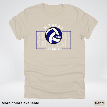 Custom Mascot, Number, & Name – Navy - Volleyball Design 13 T-Shirt