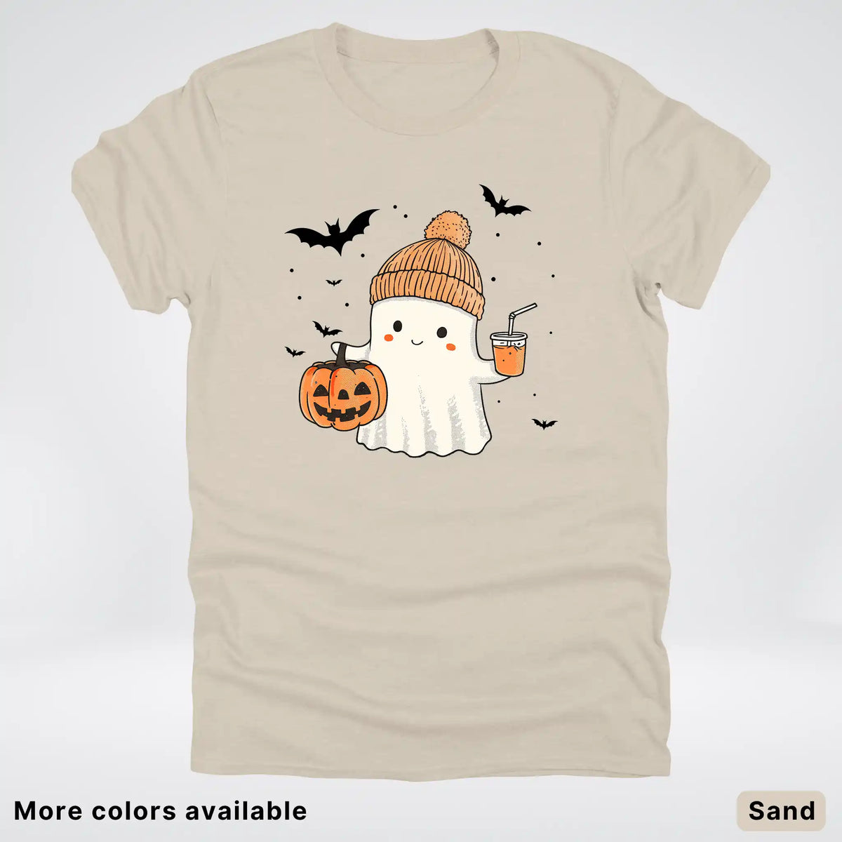 Cute Fall Ghost with Pumpkin And Bats T-Shirt