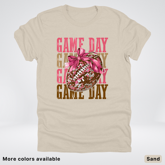 Game Day Pink Coquette Disco Football - T-Shirt
