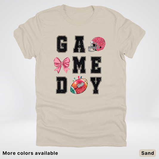 Game Day Pink Helmet Football & Bow - T-Shirt