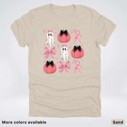 Pink Pumpkin Coquette Bow Cute Ghost - T-Shirt