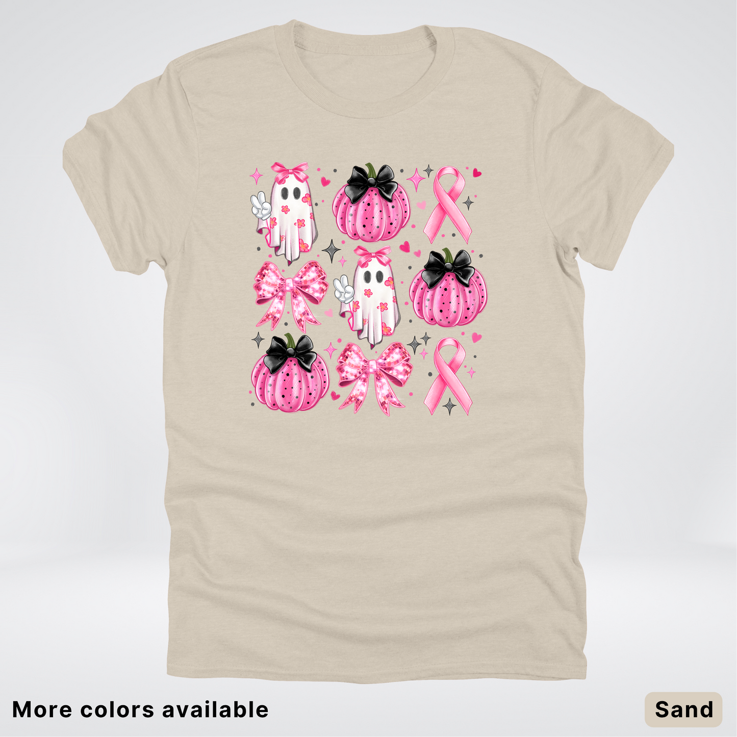 Ghost & Pink Out Pumpkins Coquette Cute Ghost Disco Bow - T-Shirt