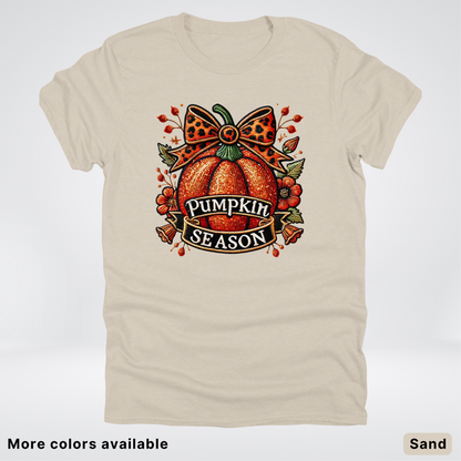 Pumpkin Season Leopard Print Bow Fall Autumn  - T-Shirts