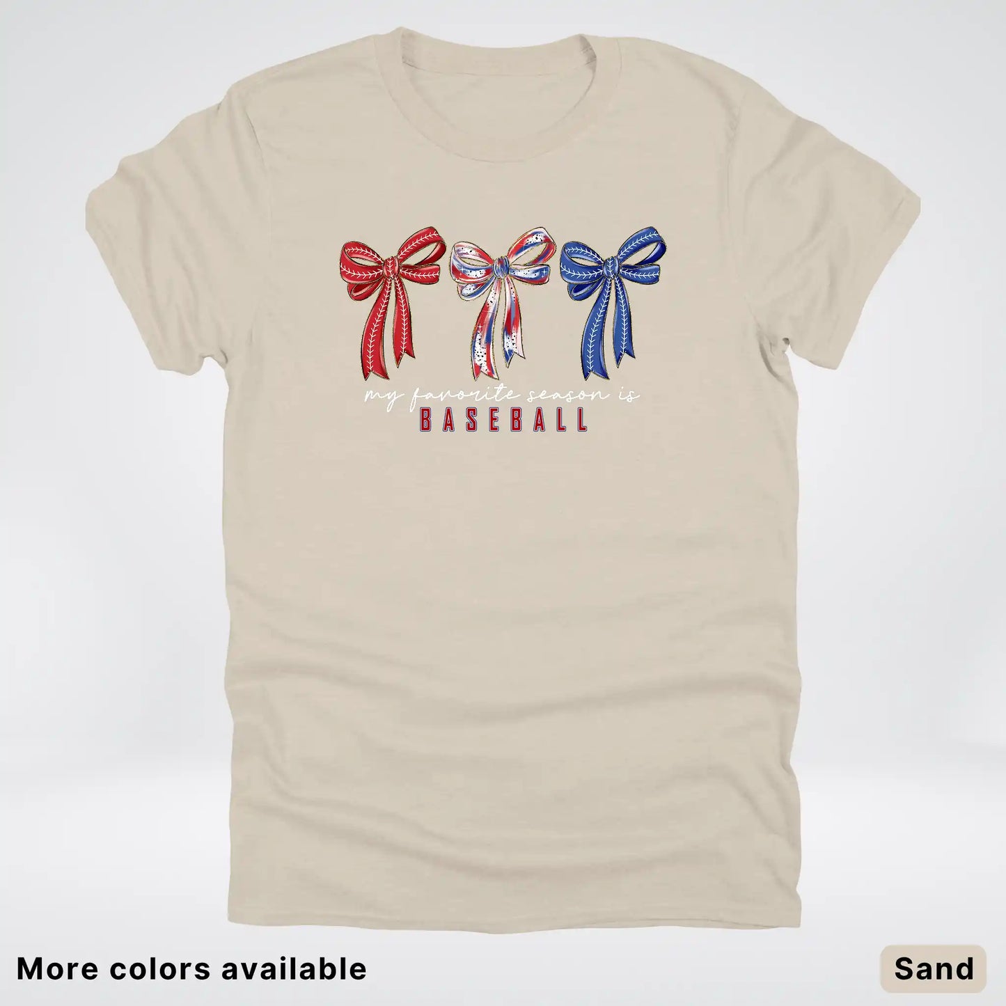 My Favorite Season Is Baseball – Red White Blue Bow Graphic T-Shirt