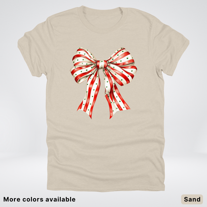 Peppermint Stripe Christmas Bow - T-Shirt