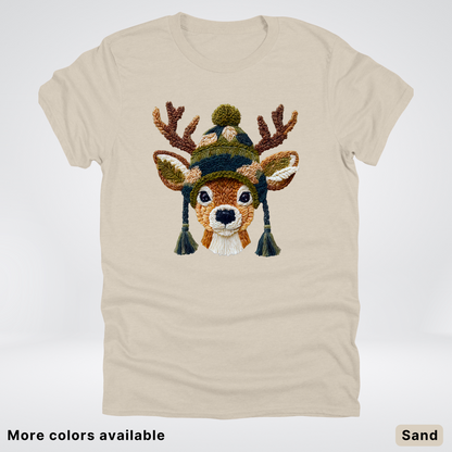 Cozy Winter Reindeer Hook Yard Faux Texture - T-Shirt