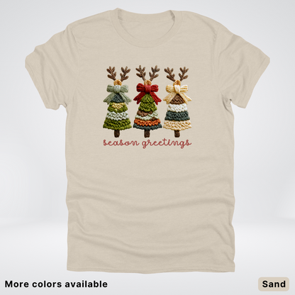 Season Greetings Reindeer Trees Hook Yard Faux - T-Shirt