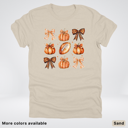 Football Coquette Ribbon Bow Plaid Pumpkin Fall - T-Shirt