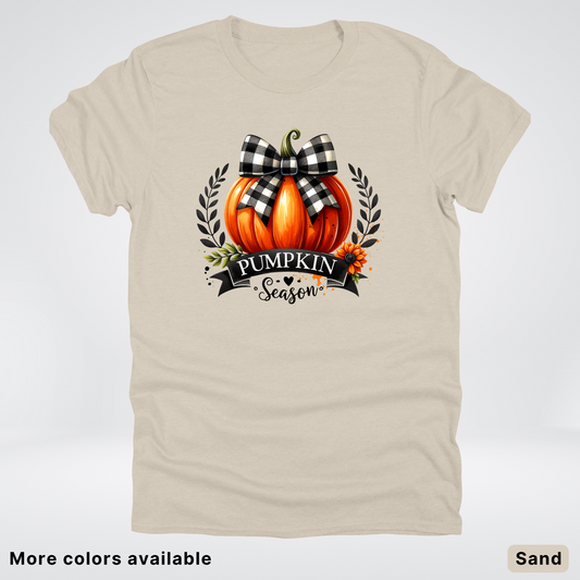 Pumpkin Season Black Plaid Bow - T-Shirt