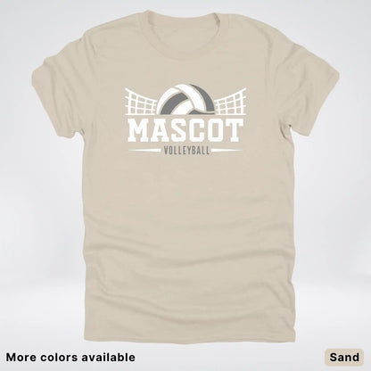 Volleyball Mom Game Day Tee – Custom Mascot Name Shirt | Gray Design 26