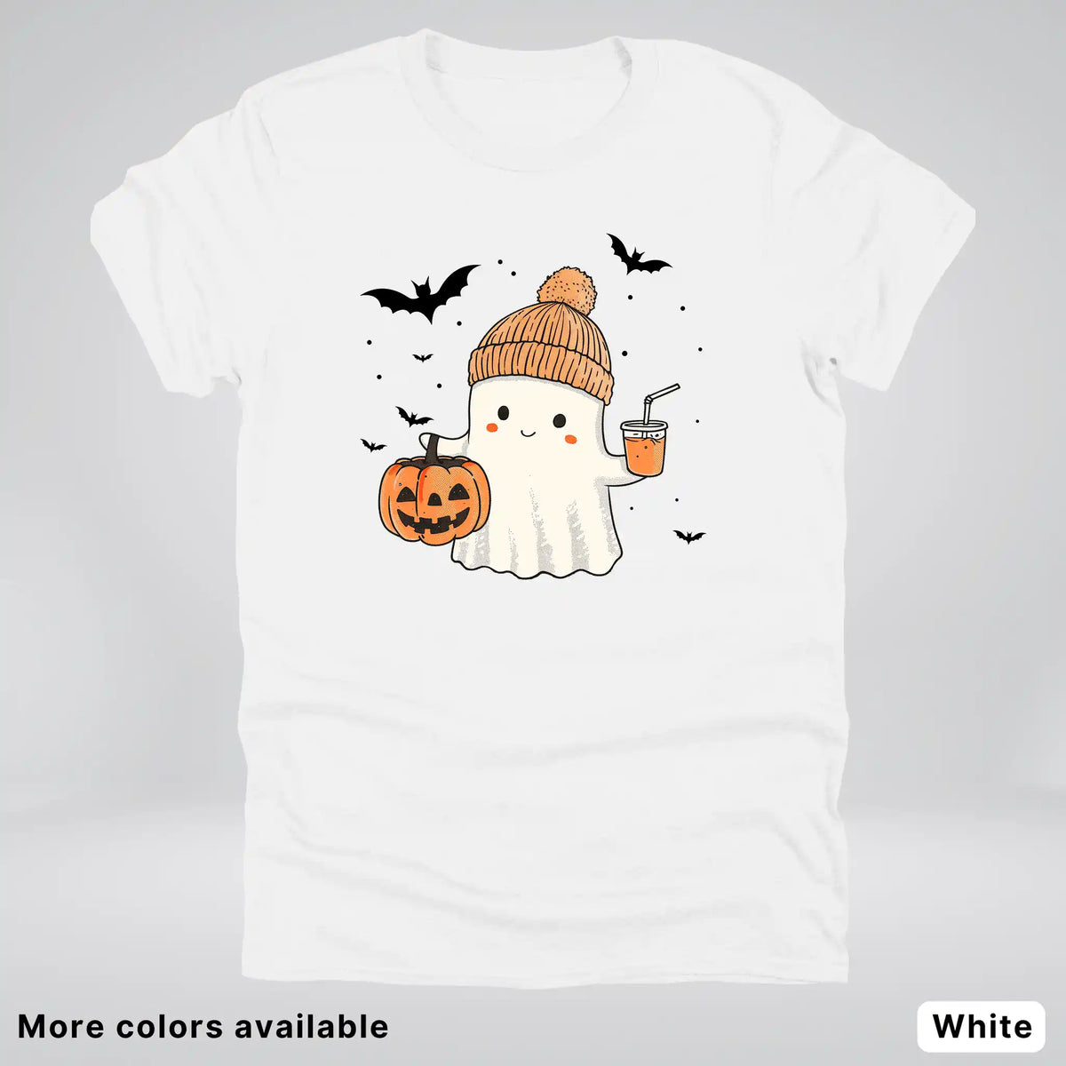 Cute Fall Ghost with Pumpkin And Bats T-Shirt