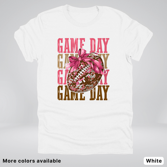Game Day Pink Coquette Disco Football - T-Shirt