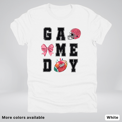 Game Day Pink Helmet Football & Bow - T-Shirt