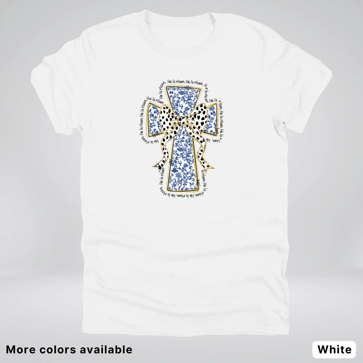He Is Risen Cross – Blue Toile Easter Faith Graphic - T-Shirt