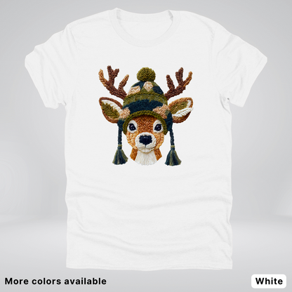 Cozy Winter Reindeer Hook Yard Faux Texture - T-Shirt
