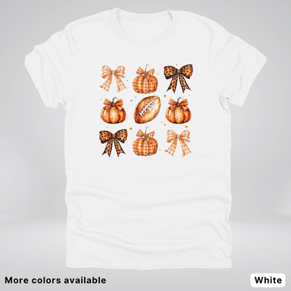 Football Coquette Ribbon Bow Plaid Pumpkin Fall - T-Shirt