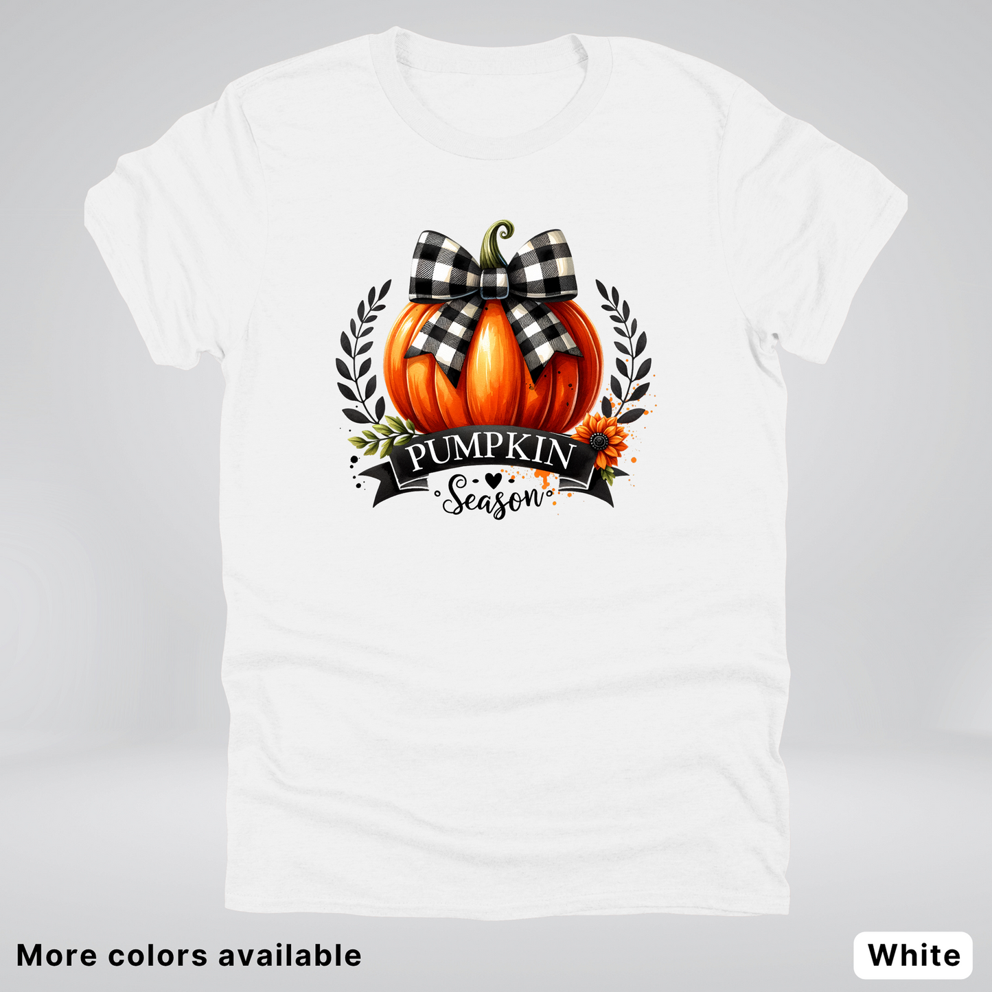 Pumpkin Season Black Plaid Bow - T-Shirt