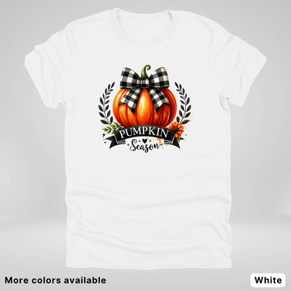Pumpkin Season Black Plaid Bow - T-Shirt