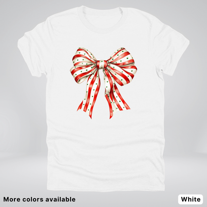 Peppermint Stripe Christmas Bow - T-Shirt