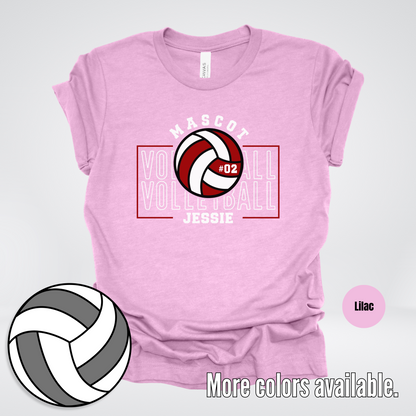 Custom Mascot, Number, & Name - Maroon - Volleyball Design 2 T-Shirt