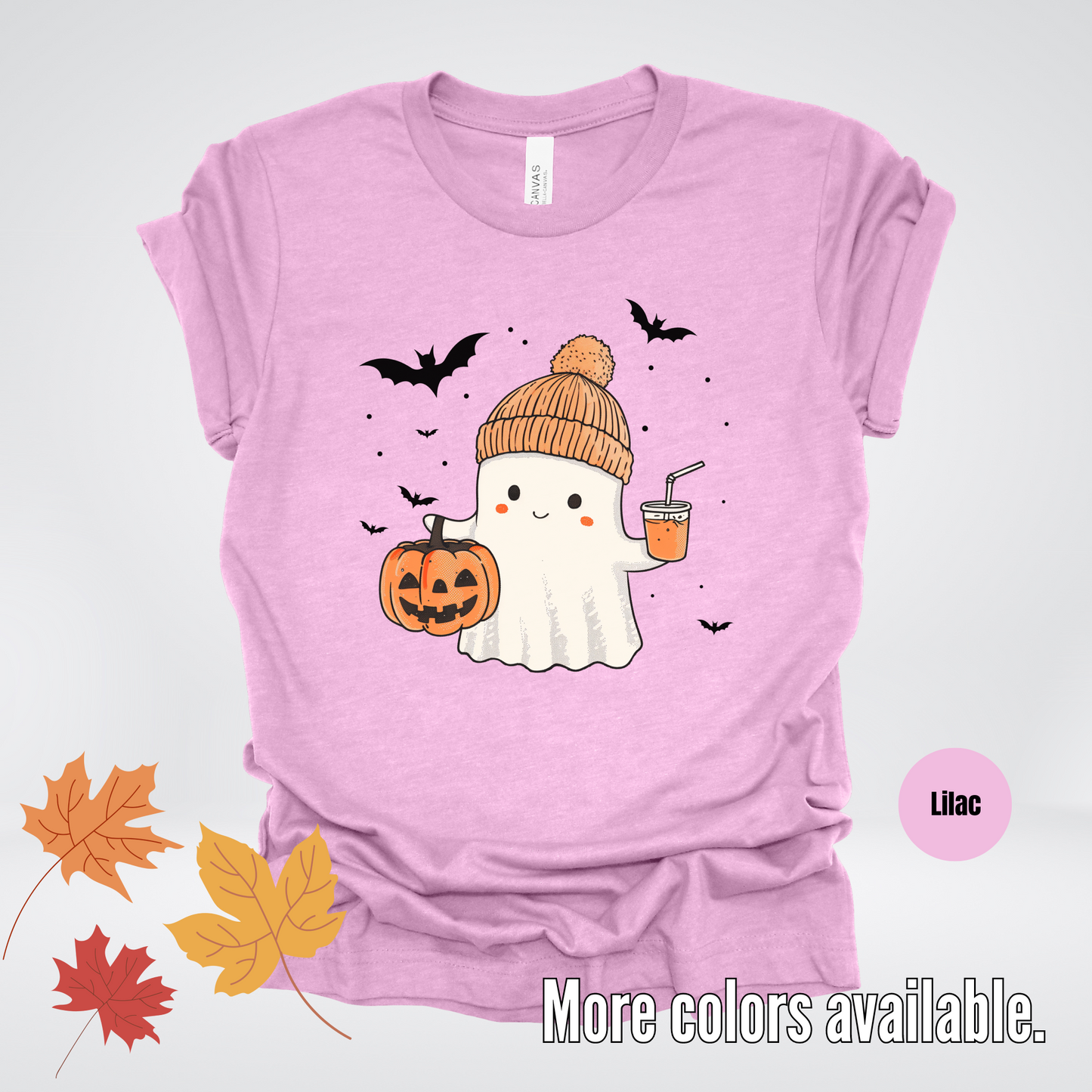 Cute Fall Ghost with Pumpkin And Bats T-Shirt