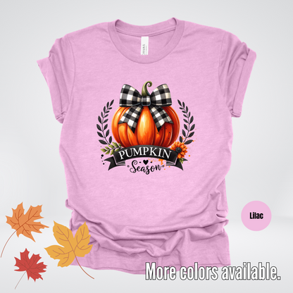 Pumpkin Season Black And While Flannel Coquette Bow T-Shirt