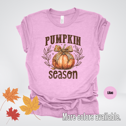 Pumpkin Season Leopard Print Coquette Bow T-Shirt