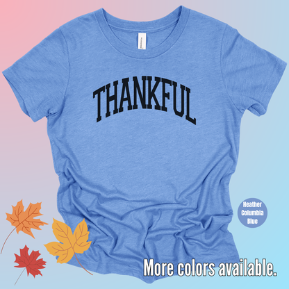 Thankful Varsity Youth T-Shirt - Black Design